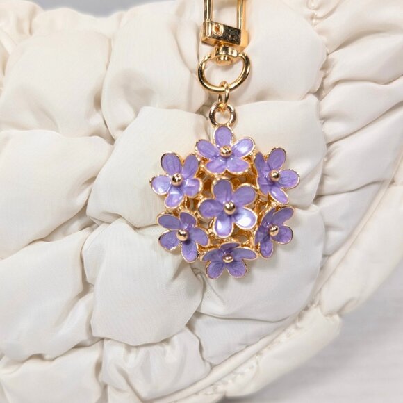 Purple & Gold Flower Acrylic Bag Charm - NEW - Picture 1 of 6